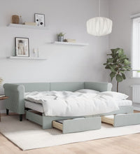 Tagesbett Ausziehbar mit Schubladen Hellgrau 90x190 cm Samt
