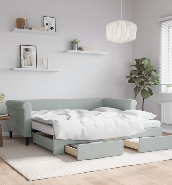 Tagesbett Ausziehbar mit Schubladen Hellgrau 90x190 cm Samt