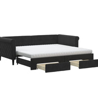 Tagesbett Ausziehbar mit Schubladen Schwarz 90x190 cm Samt