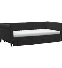Tagesbett Ausziehbar mit Schubladen Schwarz 90x190 cm Samt