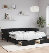 Tagesbett Ausziehbar mit Schubladen Schwarz 90x190 cm Samt