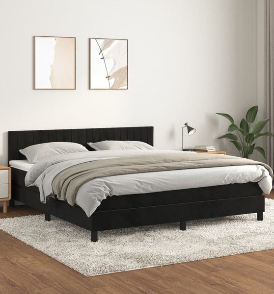 Boxspringbett mit Matratze Schwarz 160x200 cm Samt