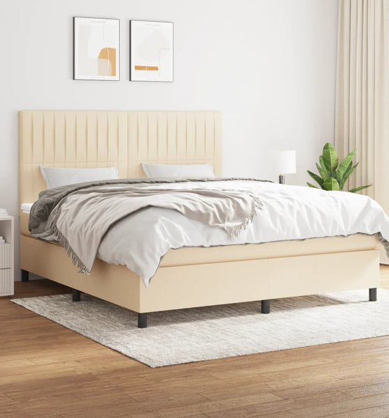 Boxspringbett mit Matratze Creme 180x200 cm Stoff