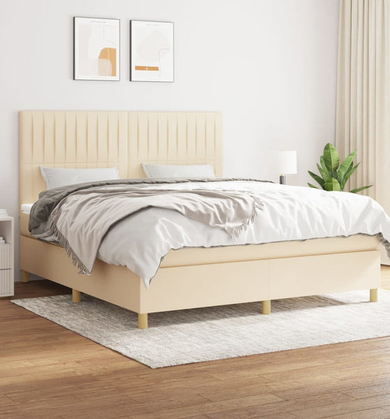 Boxspringbett mit Matratze Creme 180x200 cm Stoff