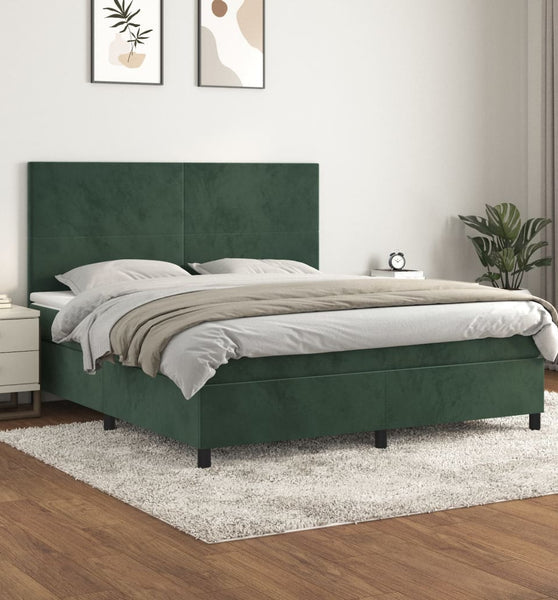 Boxspringbett mit Matratze Dunkelgrün 160x200 cm Samt