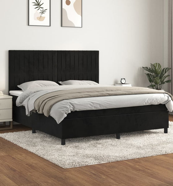 Boxspringbett mit Matratze Schwarz 160x200 cm Samt