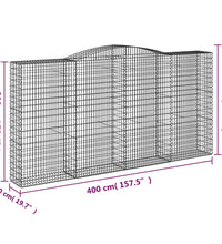Gabionen mit Hochbogen 15Stk. 400x50x200/220cm Verzinktes Eisen