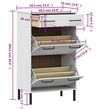 Schuhschrank OSLO mit Metallbeinen Weiß Massivholz Kiefer