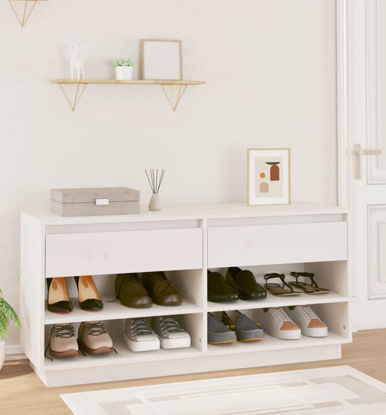 Schuhregal Weiß 110x34x52 cm Massivholz Kiefer