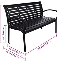 Gartenbank Schwarz 116 cm Stahl und WPC