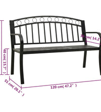 Gartenbank mit Tisch Schwarz 120 cm Stahl