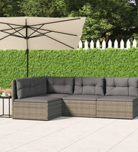 4-tlg. Garten-Lounge-Set mit Kissen Grau Poly Rattan