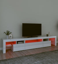 TV-Schrank mit LED-Leuchten Hochglanz-Weiß 215x36,5x40 cm