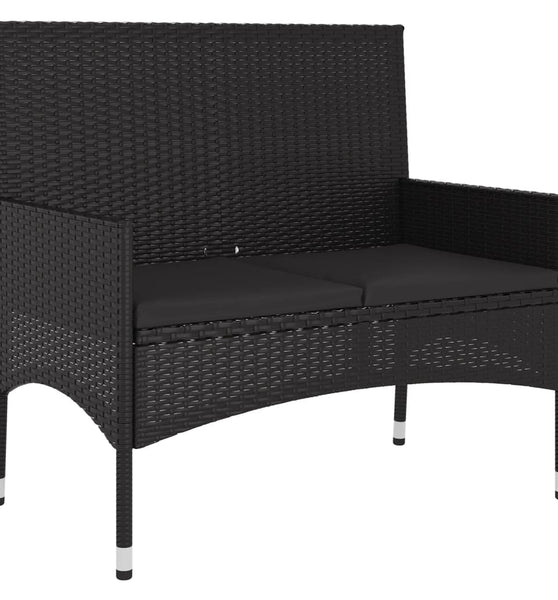 Gartenbank 2-Sitzer mit Kissen Schwarz Poly Rattan