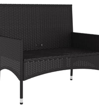 Gartenbank 2-Sitzer mit Kissen Schwarz Poly Rattan