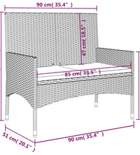 Gartenbank 2-Sitzer mit Kissen Schwarz Poly Rattan