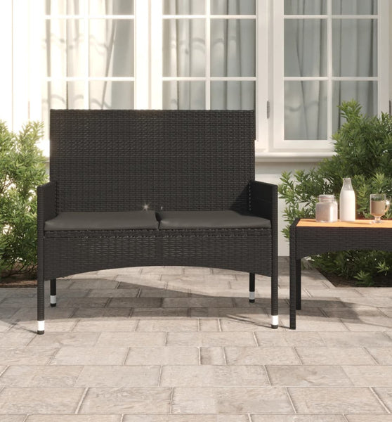 Gartenbank 2-Sitzer mit Kissen Schwarz Poly Rattan