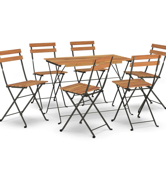 7-tlg. Bistro-Set Klappbar Massivholz Akazie und Stahl