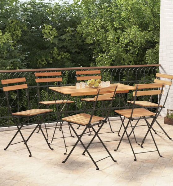 7-tlg. Bistro-Set Klappbar Massivholz Akazie und Stahl