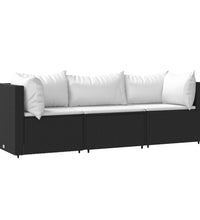 3-tlg. Garten-Lounge-Set mit Kissen Schwarz Poly Rattan