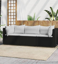 3-tlg. Garten-Lounge-Set mit Kissen Schwarz Poly Rattan