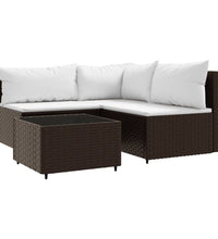 4-tlg. Garten-Lounge-Set mit Kissen Braun Poly Rattan