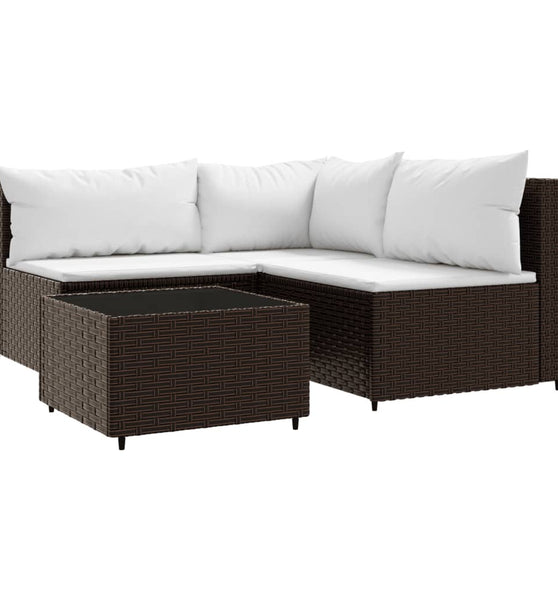 4-tlg. Garten-Lounge-Set mit Kissen Braun Poly Rattan