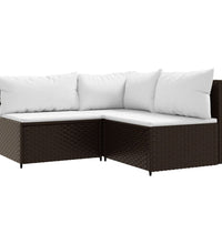 4-tlg. Garten-Lounge-Set mit Kissen Braun Poly Rattan