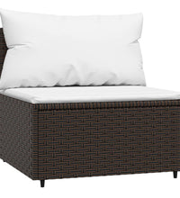 4-tlg. Garten-Lounge-Set mit Kissen Braun Poly Rattan