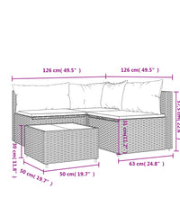 4-tlg. Garten-Lounge-Set mit Kissen Braun Poly Rattan