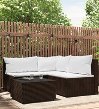 4-tlg. Garten-Lounge-Set mit Kissen Braun Poly Rattan