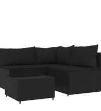 4-tlg. Garten-Lounge-Set mit Kissen Schwarz Poly Rattan