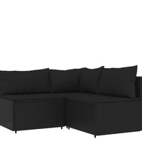 4-tlg. Garten-Lounge-Set mit Kissen Schwarz Poly Rattan