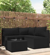 4-tlg. Garten-Lounge-Set mit Kissen Schwarz Poly Rattan