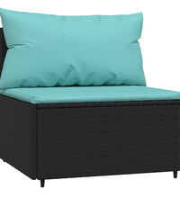 3-tlg. Garten-Lounge-Set mit Kissen Schwarz Poly Rattan