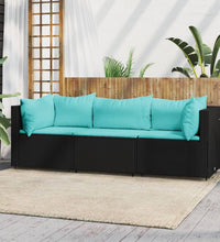 3-tlg. Garten-Lounge-Set mit Kissen Schwarz Poly Rattan