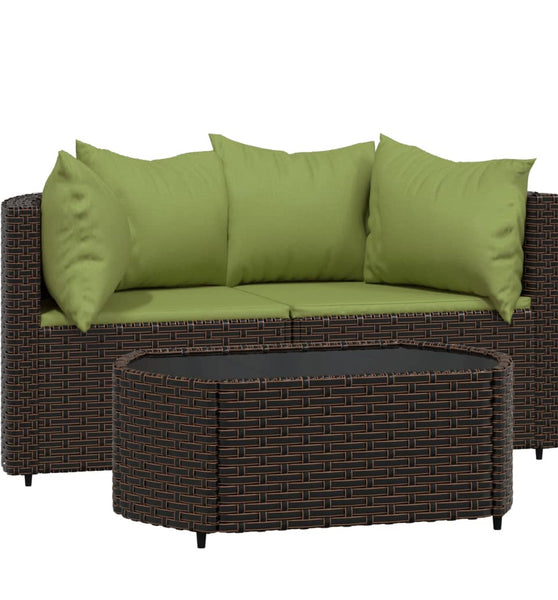 3-tlg. Garten-Lounge-Set mit Kissen Braun Poly Rattan