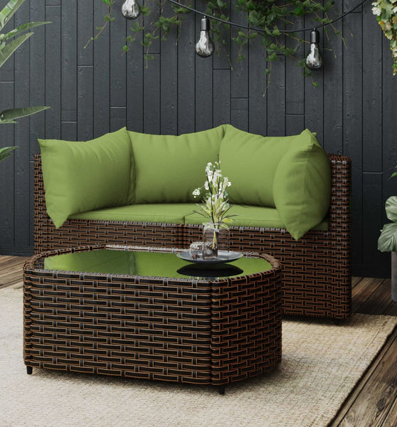 3-tlg. Garten-Lounge-Set mit Kissen Braun Poly Rattan