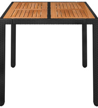 Gartentisch mit Holzplatte Schwarz 90x90x75 cm Poly Rattan