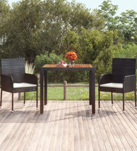 Gartentisch mit Holzplatte Schwarz 90x90x75 cm Poly Rattan