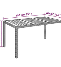 Gartentisch mit Holzplatte Grau 150x90x75 cm Poly Rattan