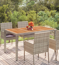 Gartentisch mit Holzplatte Grau 150x90x75 cm Poly Rattan