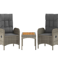 3-tlg. Garten-Lounge-Set mit Kissen Grau Poly Rattan