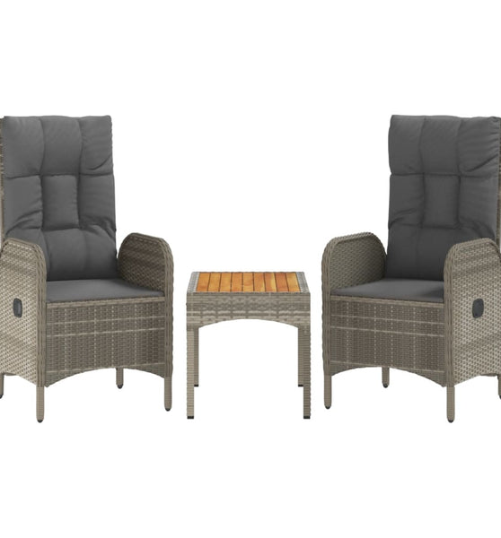 3-tlg. Garten-Lounge-Set mit Kissen Grau Poly Rattan