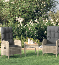 3-tlg. Garten-Lounge-Set mit Kissen Grau Poly Rattan