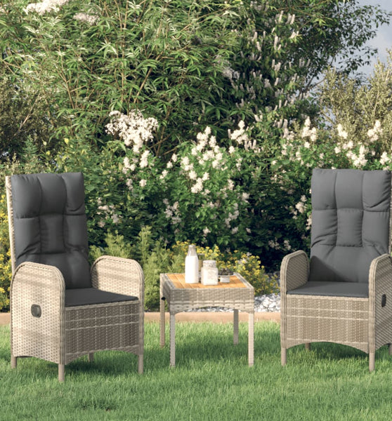 3-tlg. Garten-Lounge-Set mit Kissen Grau Poly Rattan