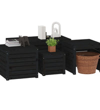 4-tlg. Gartenbox-Set Schwarz Massivholz Kiefer