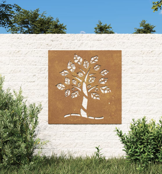 Garten-Wanddeko 55x55 cm Cortenstahl Baum-Design