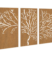 3-tlg. Garten-Wanddeko 105x55 cm Cortenstahl Baum-Design
