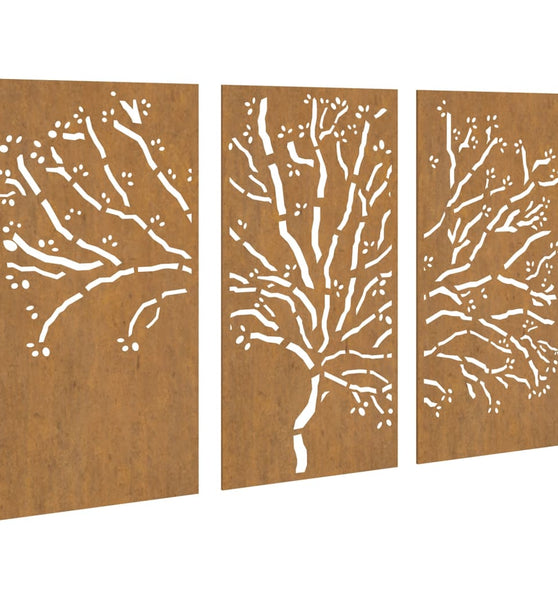 3-tlg. Garten-Wanddeko 105x55 cm Cortenstahl Baum-Design